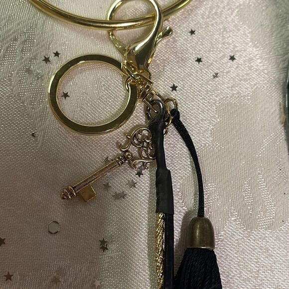 Custom Upcycled Gold + Black + White Bangle Wristlet Keychains - Picture 6 of 7